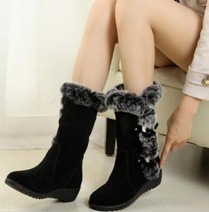 Женские зимние ботинки на платформе до середины икры, с отворотом из густого кроличьего меха, теплые и водонепроницаемые из эластичной кожи, противоскользящие снежные ботинки Hhhchpm, Brown