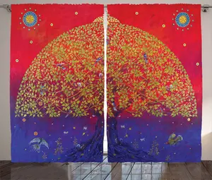 Шторы ABAKUHAUS в этническом деревенском стиле, этническое восточное искусство, универсальные ленточные шторы для гостиной с петлями и крючками, 280 x 225 см, алый синий Abakuhaus