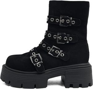 Женские замшевые ботильоны Optigard на платформе с боковой молнией, модный круглый носок, рифленая подошва, массивный каблук, ботинки для платья, Black