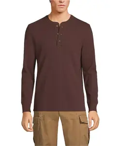 Мужская термофутболка с длинным рукавом и воротником хенли Lands' End, коричневый