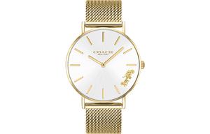 COACH Женские часы Perry с кварцевым механизмом, ремешок из нержавеющей стали, золотой циферблат