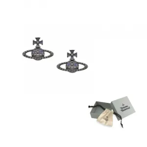 Vivienne Westwood Латунные серьги-гвоздики унисекс Gunmetal Gray/Purple Diamond