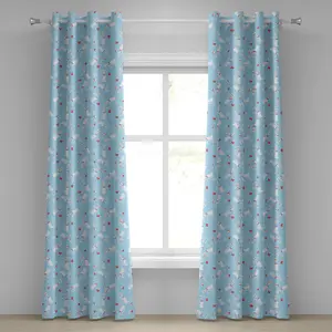 Рождественская штора на люверсах ABAKUHAUS, Радостный праздник в декабре, Кошки с ожерельями, желтые глаза, закрученные наконечники, декоративные двухпанельные шторы, 280 см x 225 см, светло-голубой, белый, красный