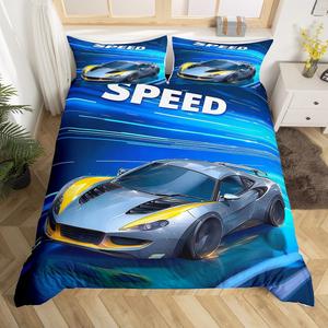 Erosebridal Комплект постельного белья с принтом спортивных автомобилей для детей и подростков, гоночная тематика, Multi 12