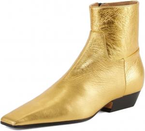 Женские ботильоны Maiyang с квадратным носком, низким массивным каблуком и боковой молнией, модные повседневные короткие ботинки для офиса, вечеринок и официальных мероприятий, размер 4-16 US, Gold