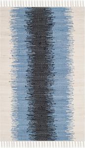 Ковер SAFAVIEH, 77 x 122 см, Montauk Collection, Grey & Black, ручной работы, полосатый с бахромой, хлопковый, идеально для помещений с высокой проходимостью: прихожая, гостиная, спальня (MTK710A)