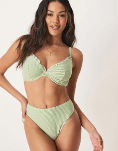 Бикини-трусики Anna из сирсакера с высокой талией и высоким вырезом ASOS DESIGN в зеленую полоску