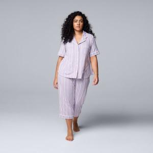 Уютный комплект пижамы с коротким рукавом и отложным воротником и капри для полных Simply Vera Vera Wang, цвет lilac stripe