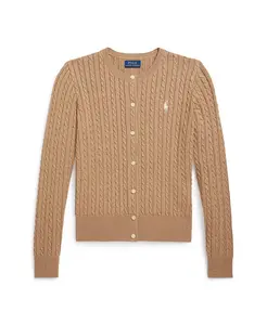 Хлопковый кардиган с мини-косичками для больших девочек Polo Ralph Lauren, коричневый/бежевый