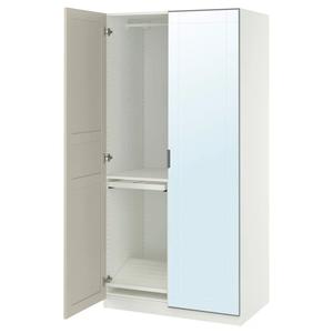 Гардероб PAX/KAMMARTORP/FLISBERGET IKEA, 100x60x201 см, цвет white mirror glass/grey light beige