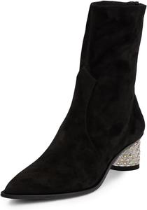 Женские ботильоны YDN с заостренным носком, средней высоты, с декоративными заклепками, на низком массивном каблуке, с задней молнией, для зимы и осени, удобная повседневная обувь, размеры 4-16 US, Black