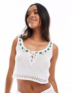 Мисс Селфридж цветочная вязка крючком с завязками, топ кремового цвета Miss Selfridge