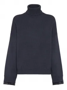 Свитер с высоким воротником и пайетками Brunello Cucinelli, синий