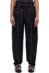 Легкие брюки с карманами и эффектом слаба Ganni, черный
