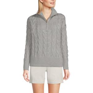 Женский свитер Dritter Cable с застежкой-молнией на четверть дюйма Lands' End, серый