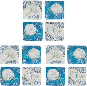 Certified International Playa Shells 15 см тарелки для канапе/ланча/десерта, Gold, набор из 4 штук (упаковка 3 шт), синий/белый/золотой