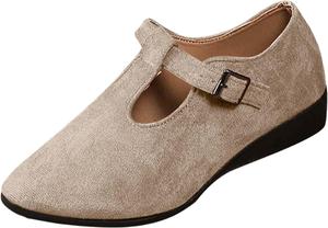 Женские ботильоны из замши с милым T-ремешком и пряжкой, для вечеринки, на широкий размер, замшевые ботильоны, с круглым носком, низким каблуком и танкеткой Generic, Khaki