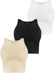 Футболка Janice 3 x Damen crop Top hochgeschlossen Niah, цвет beige/schwarz/weiß