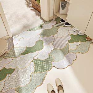 Dajiang Ковер 90х120 см для прихожей, моющийся, с облачным узором, зеленый, из петлевого ворса, грязеотталкивающий