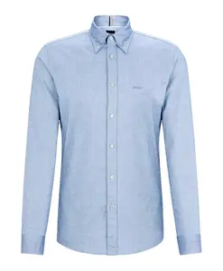 Приталенная льняная рубашка с планкой на пуговицах. Hugo, синий