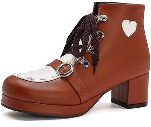 Женские милые платформенные ботинки Лолита Elyffany с массивным высоким каблуком, из искусственной кожи, на шнуровке с бантом, ботильоны, Brown