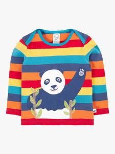 Детская хлопковая футболка с длинными рукавами и аппликацией Frugi, Rainbow Stripe/Panda