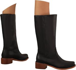 Женские сапоги средней длины с массивным каблуком, круглым носком, модные повседневные кожаные ботильоны для женщин однотонного цвета, удобные нарядные сапоги с боковой молнией Generic, Black