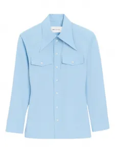 Рубашка с карманом и рукавами-буфами Ami Paris, синий