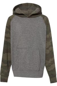 Independent Trading Co. Молодежная смесовая худи с регланными рукавами, Nickel Heather/ Forest Camo