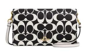 COACH Анна Канвас с кожаной сумочкой клатч плечевая сумка через плечо маленькая женская черная