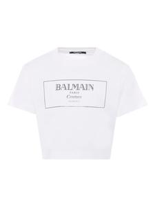 Укороченная футболка с логотипом Balmain Kids, белый
