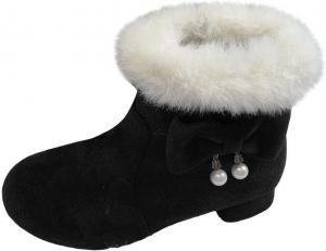 Детские туфли на низком каблуке с искусственным мехом, утепленные, противоскользящие, уютные зимние ботиночки для девочек, принцессы, с меховой отделкой, утепленные ботинки до щиколотки Generic, Black