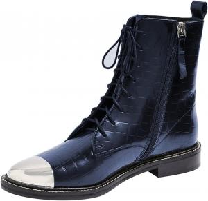 Женские ботильоны FOWT с круглыми носками, удобные плоские боевые ботинки, боковая молния, шнуровка, повседневная обувь, размеры 4-16 US, Navy