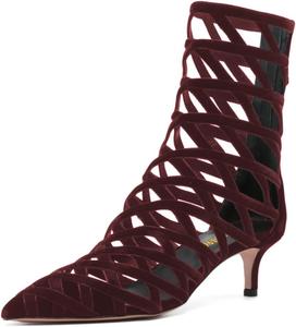 Женские ботильоны Maiyang с закрытым носком, сексуальные в стиле cage, с низким каблуком kitten, на щиколотку, молния сзади, модные праздничные ботильоны, размеры 4-16 US, Wine Red