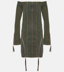 Джинсовое мини-платье с открытыми плечами Blumarine, зеленый