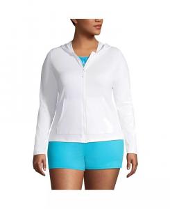 Рашгард больших размеров с капюшоном, молнией и длинными рукавами, защита от опрокидывания UPF 50 Lands' End, белый