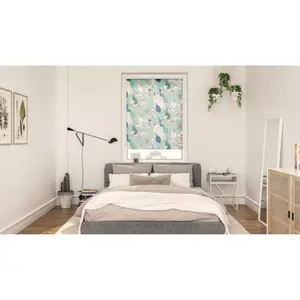 LICHTBLICK ORIGINAL рулонная штора с боковым подъемом «Rollo Klemmfix, без сверления, непрозрачная, Ленивцы на бирюзово-зеленом цвете», непрозрачная, экран конфиденциальности, свободно висит, цвет grün + weiß