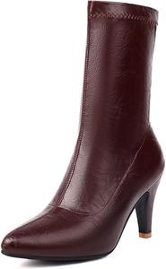 Женские модные эластичные изящные ботильоны с заостренным носком на высокой шпильке JOEUSTY, Wine Red