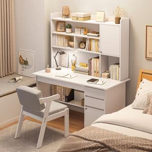 Стол 100 см с полками и шкафчиком Naijia Nordic, теплый белый с дверцами