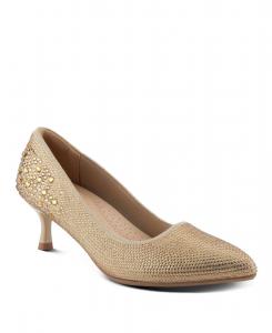 Женские туфли-лодочки Tyanna на невысоком каблуке, текстильный верх с кристальными деталями Patrizia, Gold