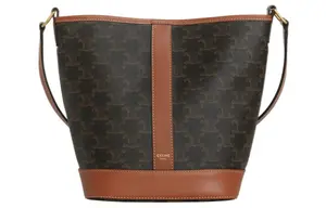 CELINE Триумф искусственная кожа с натуральной кожаной ведерко сумка через плечо кроссбоди маленькая женская рыжевато-коричневая