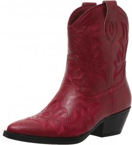 Женские ковбойские сапоги HINDOLA, средняя длина голенища, вышитые, короткие вестерн-сапожки с низким массивным каблуком, заостренным носком и ботильонами, Red Ankle Cowboy Boots