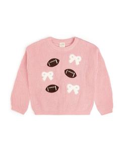 Детский вязаный свитер для девочек с футбольными бантиками Sweet Wink, Pink