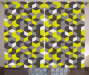 Штора ABAKUHAUS "Горчично-желтая в деревенском стиле", современная, кубическая, универсальная, для гостиной, с петлями и крючками, 280 x 225 см, горчично-желтая, белая и черная Abakuhaus