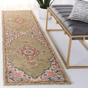 Ковер SAFAVIEH, 69 x 275 см, Aspen Collection Runner, Sage & Brown, ручной работы бохо с медальоном из шерсти, идеален для помещений с высокой проходимостью в гостиной, спальне (APN506A)