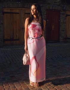 Платье макси без бретелек из атласа Abercrombie & Fitch с розовым цветочным узором