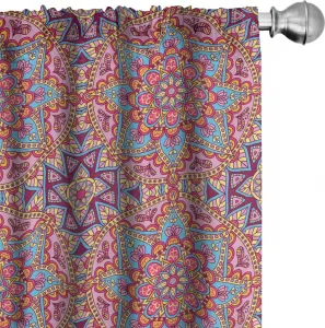 Шторы ABAKUHAUS с фиолетовым рисунком мандалы, арабески в стиле хиппи, аутентичный восточный стиль в ярких марокканских тонах, художественный мотив, 2 панели, 75 x 245 см, разноцветные Abakuhaus