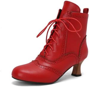 Женские мотоциклетные ботильоны на высоком каблуке с шнуровкой, викторианский стиль, модные ботинки с круглым носком и толстой подошвой Glglgege, Red