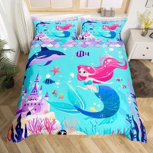 Erosebridal Комплект постельного белья Mermaid Tail с блестящей чешуей и морскими мотивами, Multi 03