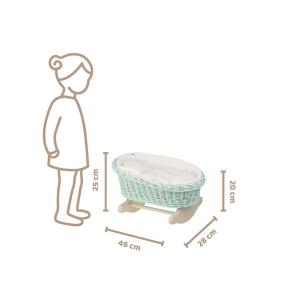 КРОВАТЬ-КАЧАЛКА Мятная, WIKER ЛЮБИЛЬКА ДЛЯ КУКОЛ С ПОСЛЫМ 46Х28 В 20/25 СМ WickerPL